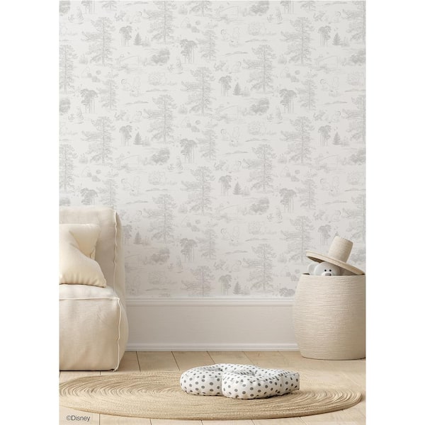 Disney Winnie The Pooh Grey Toile Peel and Stick Wallpaper