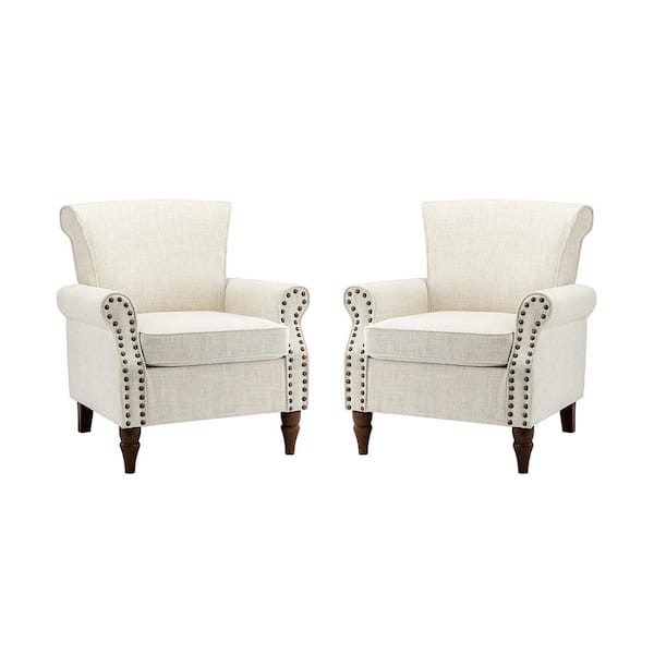 JAYDEN CREATION Macedonia Ivory ArmChair with Nailhead Trim (Set of 2)