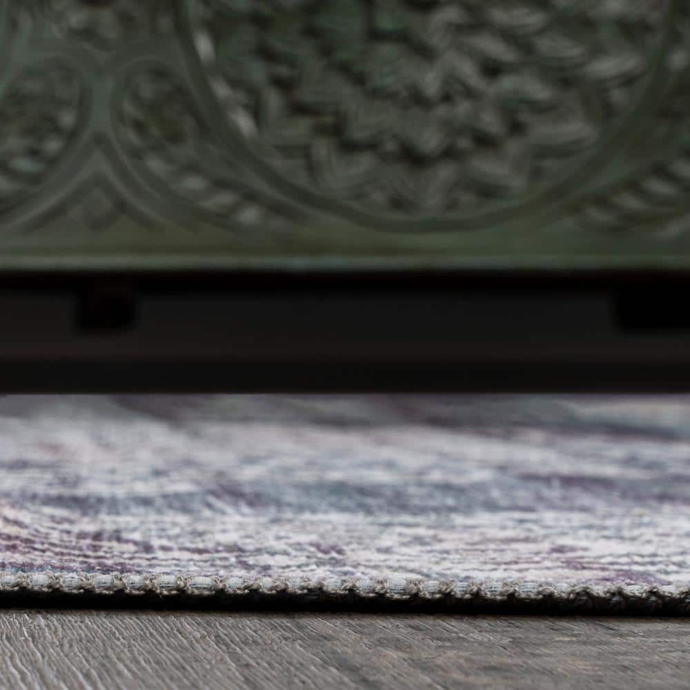 Regis Purple and Cream Medallion Washable Area Rug 8' x 10'