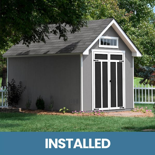 Handy Home Products Professionally Installed Tribeca 8 ft. W x 12 ft. D Designer Wood Shed with Transom Window - Black Shingle (96 sq. ft.)