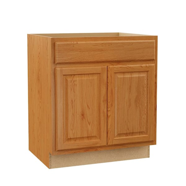 Hampton 30 in. W x 24 in. D x 34.5 in. H Assembled Sink Base Cabinet in Medium Oak