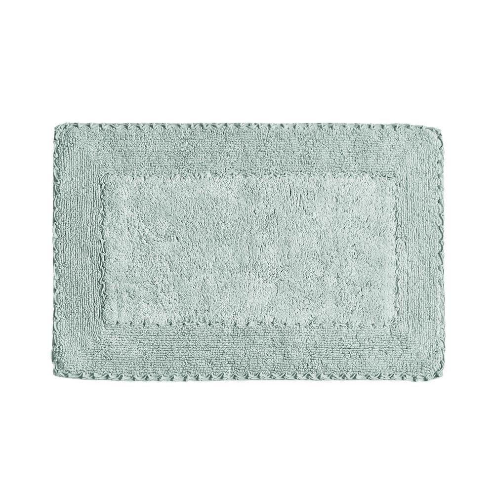 Reviews for Laura Ashley 20 in. x 34 in. Aqua Cotton Ruffle Bath Rug ...