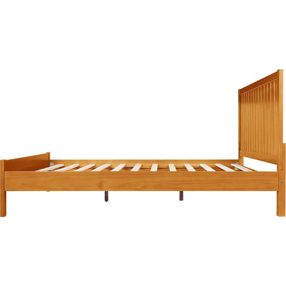 Graham Oak King Solid Pine Wood Platform Bed with Slatted Headboard