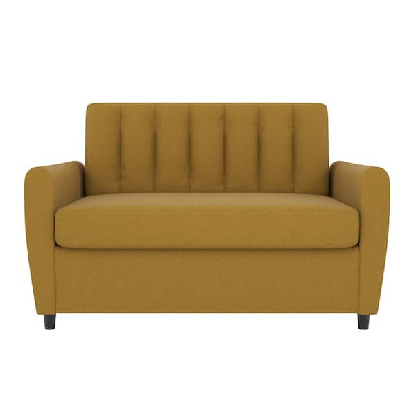 Novogratz Brittany Mustard Linen Loveseat Sleeper Sofa with Memory Foam Mattress