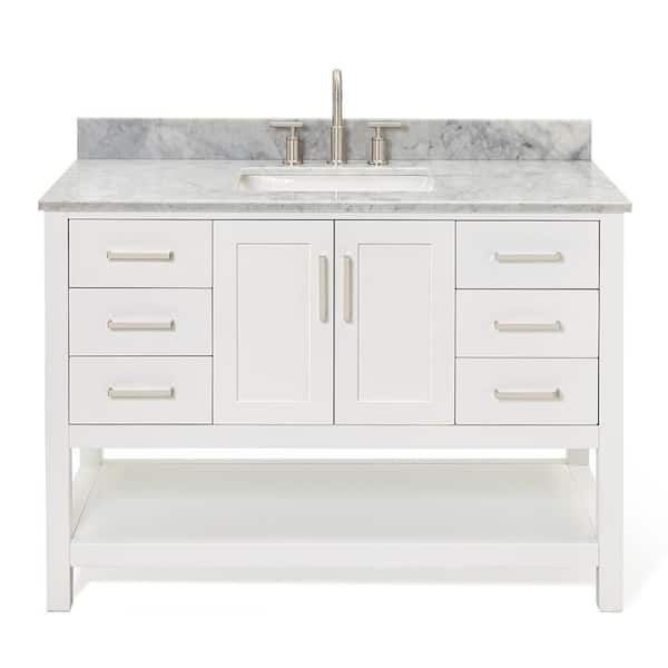 Magnolia 48 in. Single Sink Freestanding Bathroom Vanity in White with 0.75 in. Carrara White Marble Top