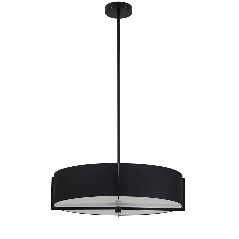 Matte Black and White Glass Drum Pendant Light, 21"