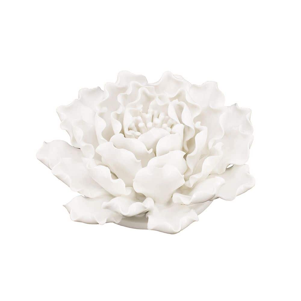 5.9 in. x 5.9 in. Ceramic with Cream White Flower Wall Architectural Decor