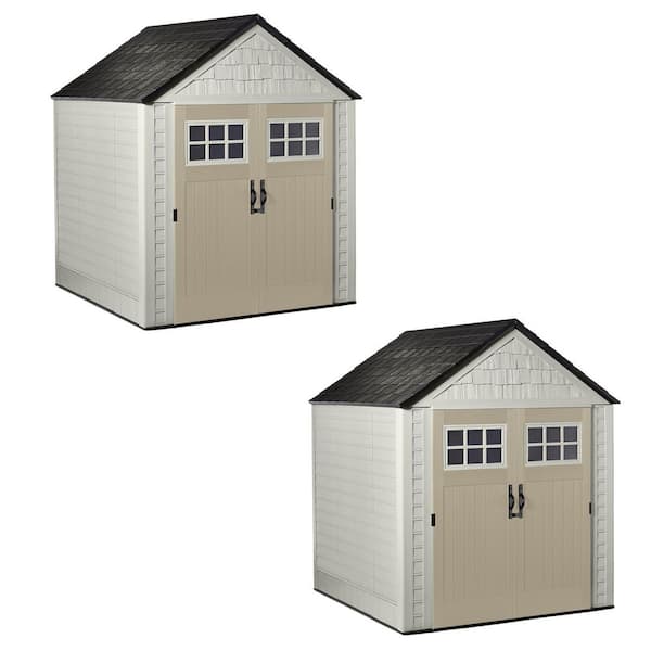 Rubbermaid 7 ft. W x7 ft. D Plastic Outdoor Storage Shed, Weather Resistant 333 sq. ft., Sand, 2-Pack