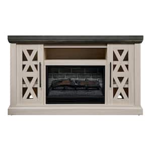 Spaulding 58 in. Freestanding Electric Fireplace TV Stand in Lt Taupe wash w/Gray Taupe Charcoal Rustic Oak Grain Top