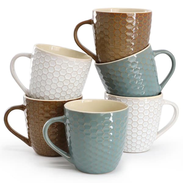 Elama Hex Mesh 6-Piece 15 oz. Mug Set, Assorted Colors