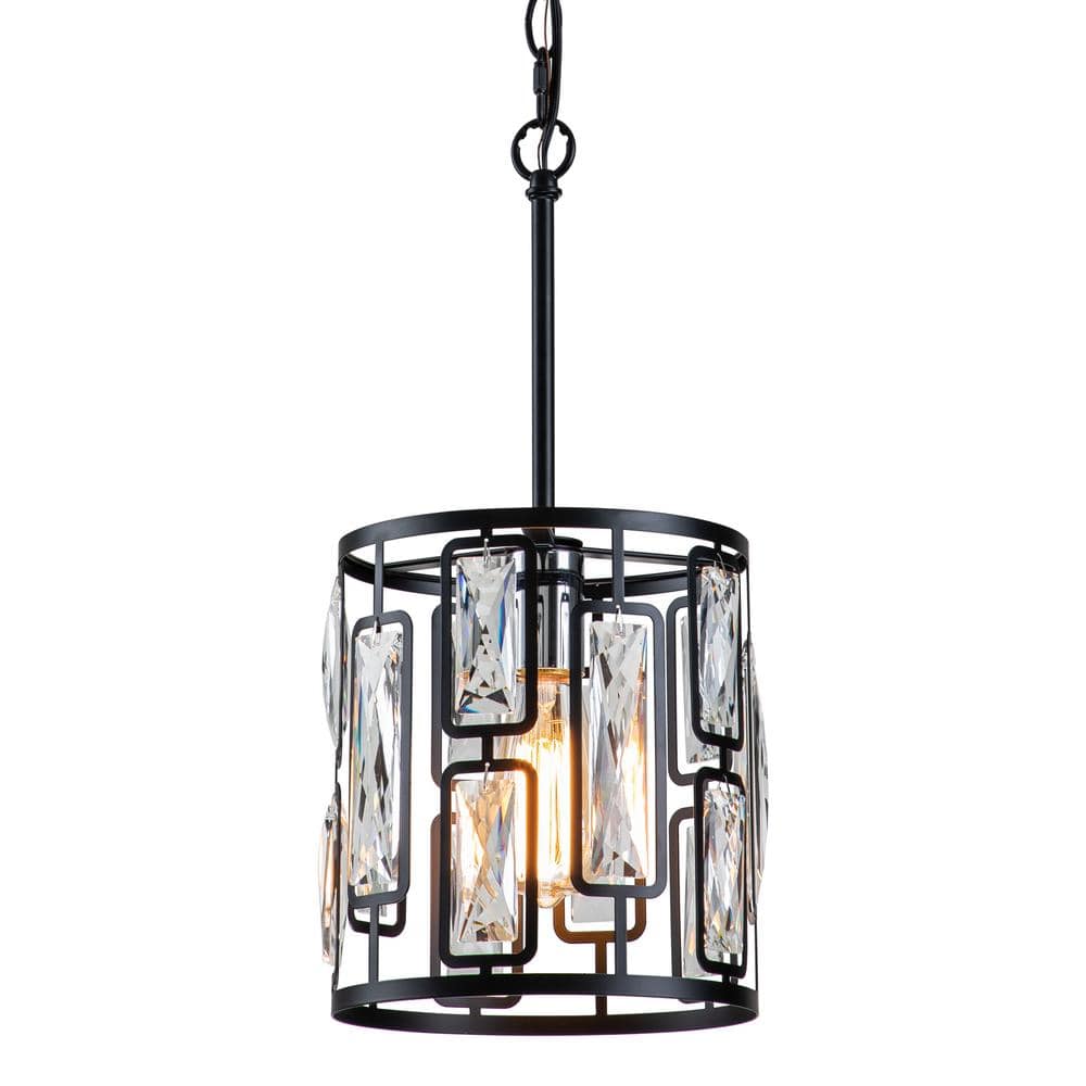 c cattleya 1-Light Black Hanging Pendant Light with Clear Crystals - W8.75 xL8.75 xH17.75