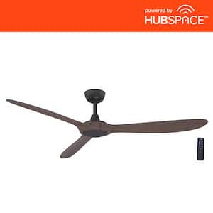 Tager 60 in. Smart Indoor/Outdoor Matte Black with Whiskey Barrel Blades Ceiling Fan with Remote Powered by Hubspace