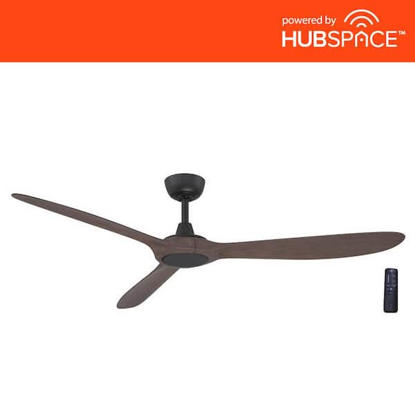 Home Decorators Collection Tager 60 in. Smart Indoor/Outdoor Matte Black with Whiskey Barrel Blades Ceiling Fan with Remote Powered by Hubspace