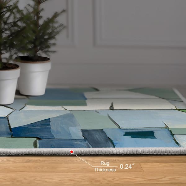 Blue 8' x 10' Urban Abstraction Washable Geometric Art Area Rug Power-loomed Heavenly Softness with Non-Slipping Backing