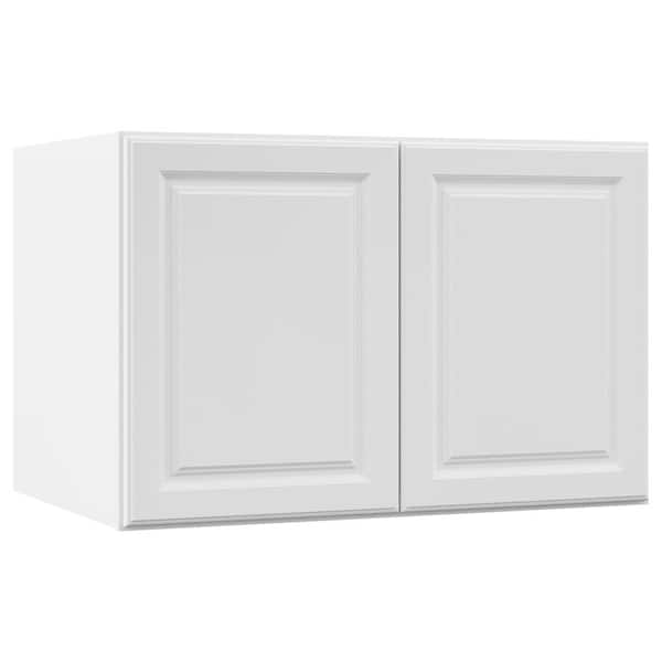 Hampton Bay Hampton 36 in. W x 24 in. D x 24 in. H Assembled Deep Wall Bridge Kitchen Cabinet in Satin White with Shelf