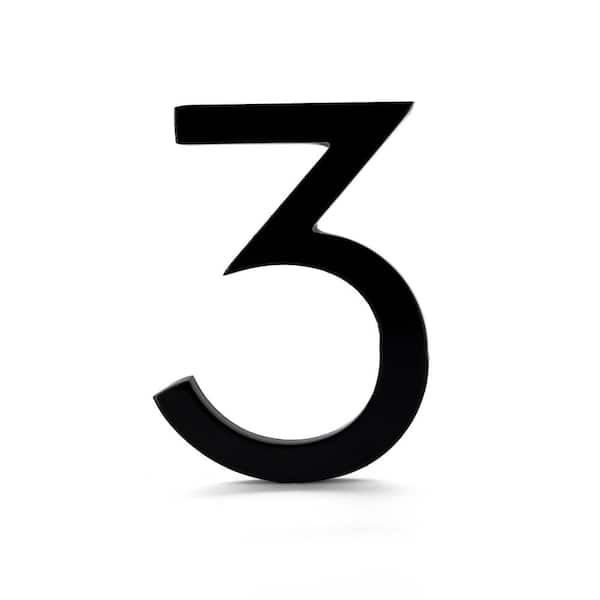 Montague Metal Products 6 in. Black Aluminum Floating or Flat Modern House Number 3
