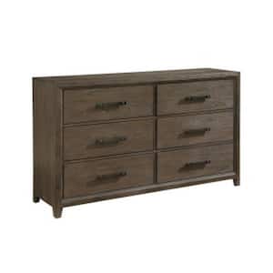 Brown, Black and Nickel 6-Drawer 62 in. Wide Dresser Without Mirror