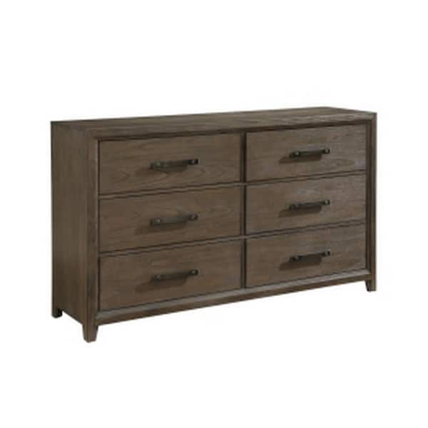 Benjara Brown, Black and Nickel 6-Drawer 62 in. Wide Dresser Without Mirror