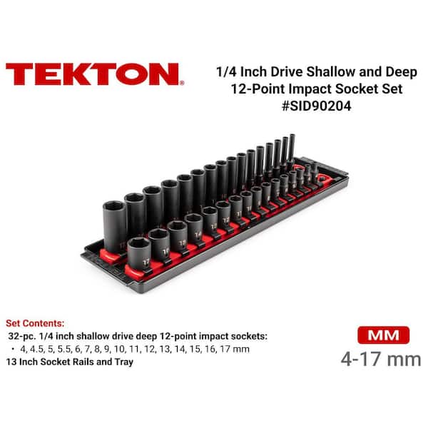 1/4 in. Drive 12-Point Impact Socket Set with Rails and Tray, 32-Piece (4-17 mm)