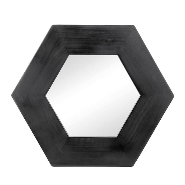 Unbranded Black 18.5 in. W x 18.5 in. H Hexagon Round Solid Wood Framed Mirror for Wall