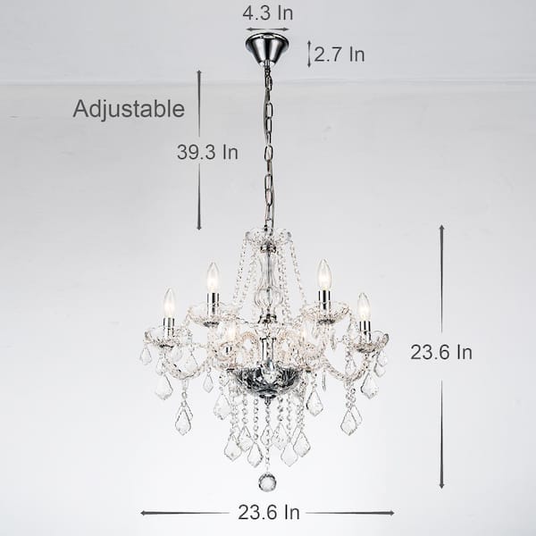 Sefinn Four Candle Shape 6-Light Silver Crystal Chandelier