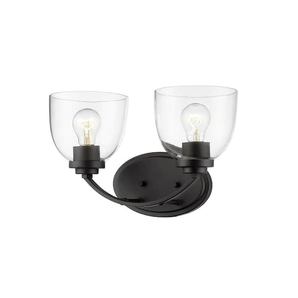 Unbranded Ashton 14.5 in. 2-Light Bronze Vanity Light with Clear Glass Shade with No Bulbs Included
