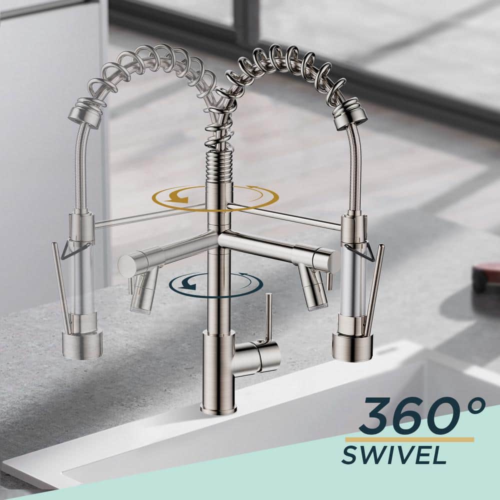 Brushed Nickel Pull-Out Spray Kitchen Faucet with LED Light