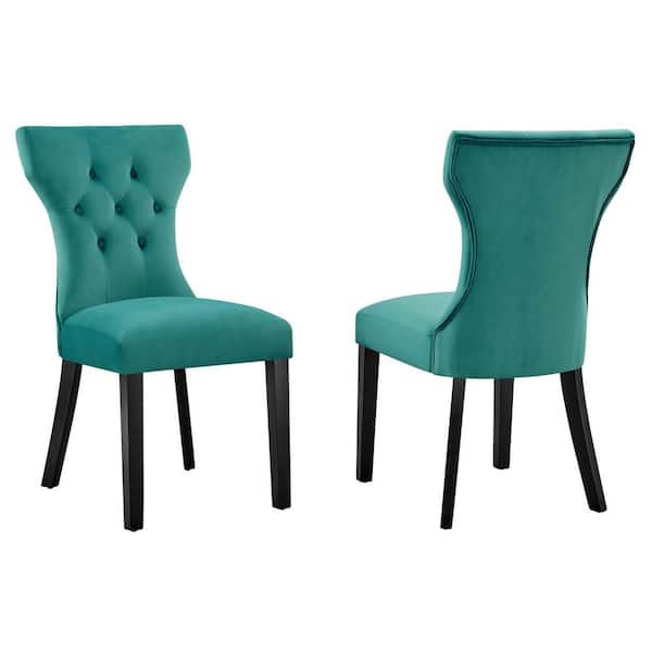 MODWAY Teal Silhouette Performance Velvet Dining Arm Chair (Set of 2)