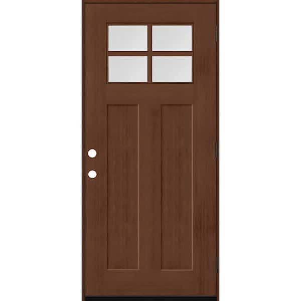 Steves & Sons Regency 36 in. x 80 in. LHOS 4Lite 1/4 Toplite Clear Glass Hickory Stain Fir Grain Fiberglass Prehung Front Door