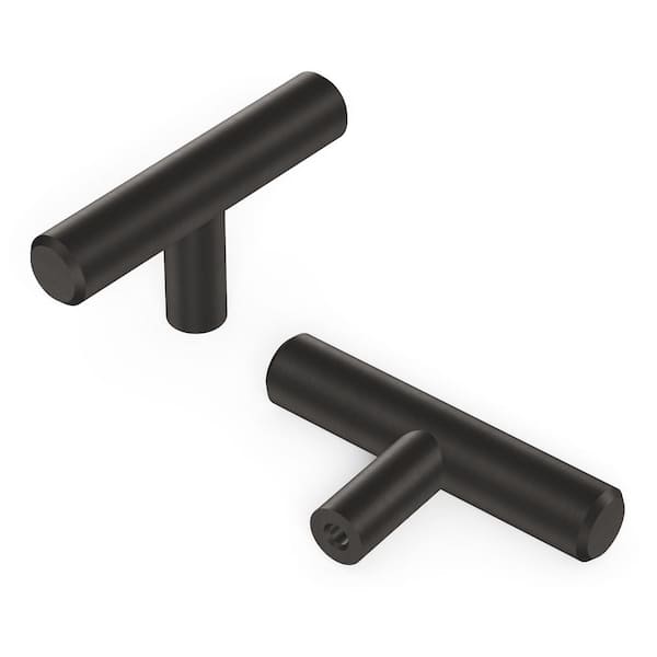 HICKORY HARDWARE Bar Pulls T-Knob 2-3/8 in. x 1/2 in. Brushed Black Nickel Cabinet Knob (10-Pack)