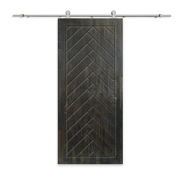 CALHOME 32 in. x 96 in. Charcoal Black Stained Pine Wood Modern Interior Sliding Barn Door with Hardware Kit