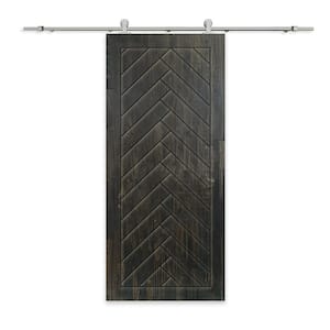 42 in. x 96 in. Charcoal Black Stained Pine Wood Modern Interior Sliding Barn Door with Hardware Kit