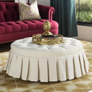 Luciana Antique White Tufted Footstool Cocktail Ottoman with Skirt