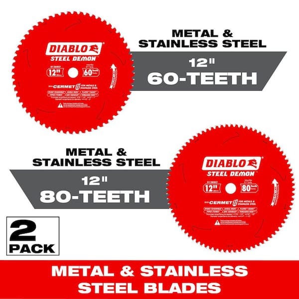 DIABLO 12 in. x 60-Tooth and 12 in. x 80-Tooth Steel Demon Cermet II Metals and Stainless Steel Circular Saw Blades (2-Blades)