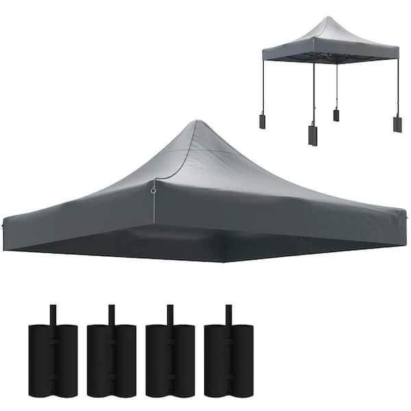 Outsunny 10 x 10 ft. Canopy Replacement Cover with 4-Weight Bags 8-Drainage Holes, UPF50+ Canopy Replacement Top, Dark Gray