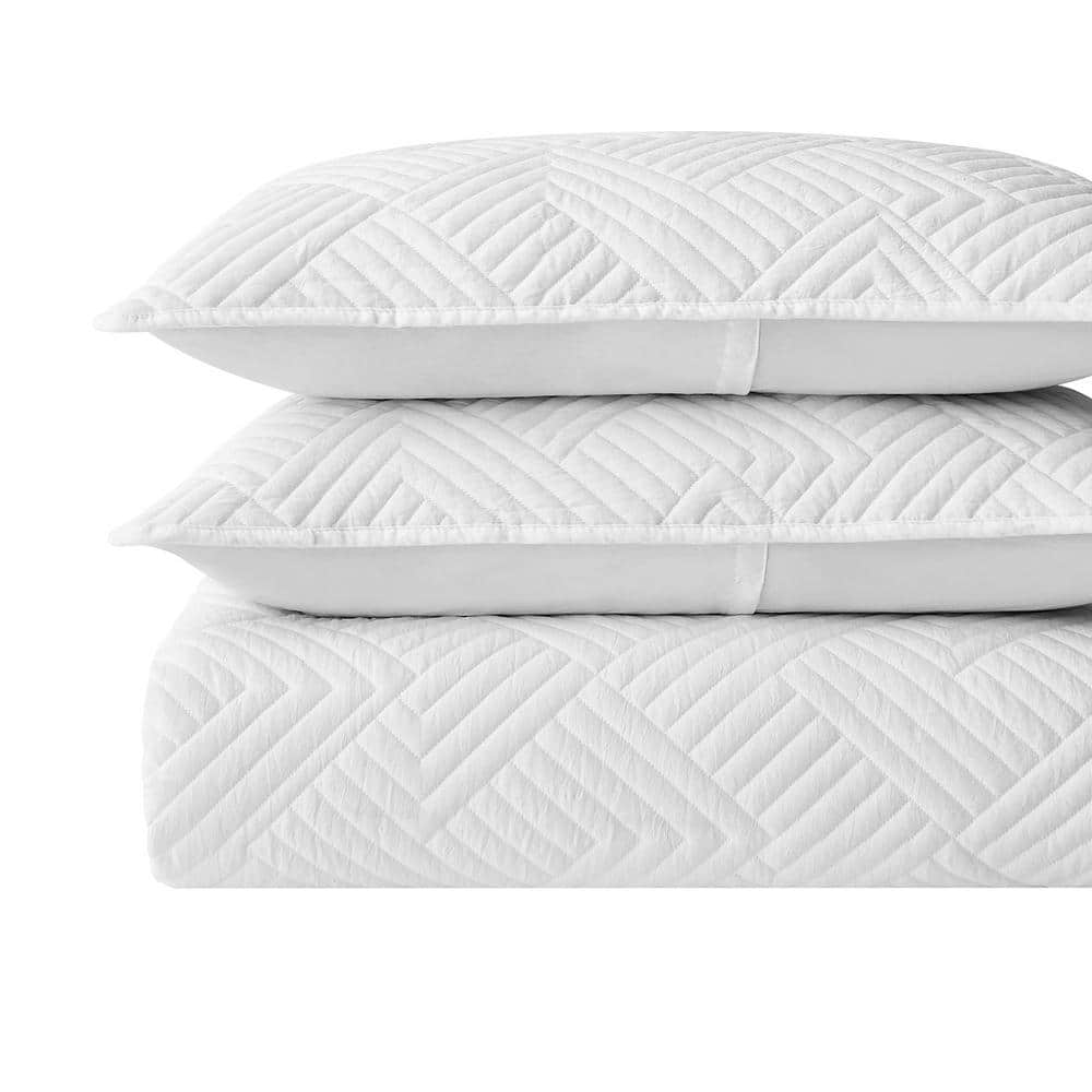 White Full Reversible Microfiber Quilt Set
