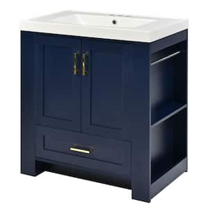 Ami 30 in. W x 18 in. D x 31.5 in. H Freestanding Bath Vanity in Blue With White Resin Top (Double-sided Storage Shelf)