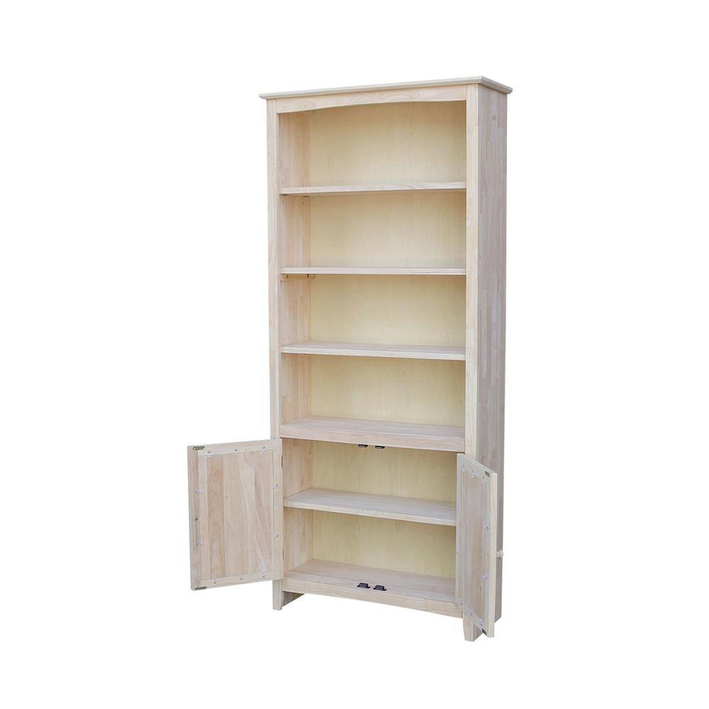 Unfinished Solid Wood 78 Inch Adjustable Shaker Bookcase