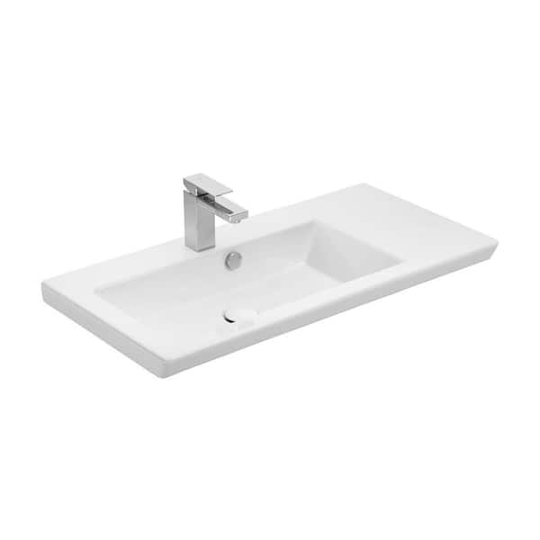 WS Bath Collections Joy 6.3 in. Wall-Mounted Rectangular Bathroom Sink in Glossy White Ceramic with One Faucet Hole