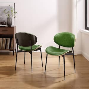 Iya Dark Green Faux Leather Dining Side Chair with Metal Frame (Set of 2)