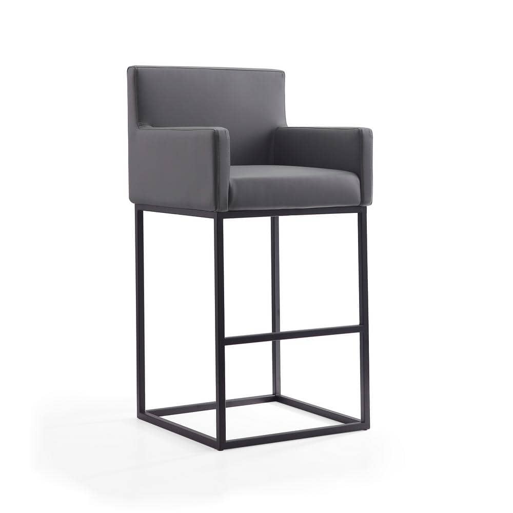 Grey and Black Genuine Leather Metal Barstool Set