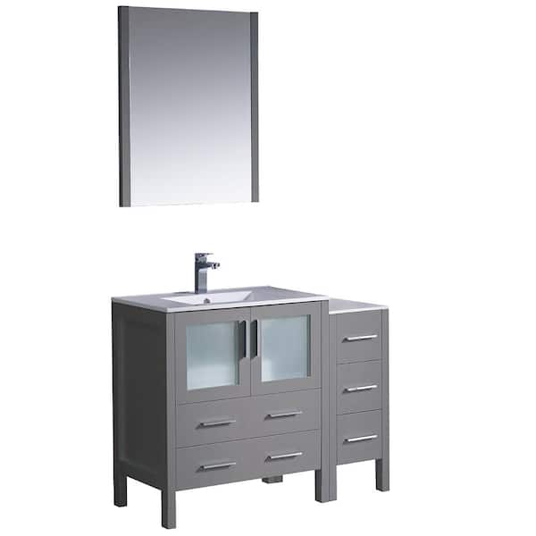 Fresca Torino 42 in. Bath Vanity in Gray with Ceramic Vanity Top in White with White Basin with Side Cabinet and Mirror