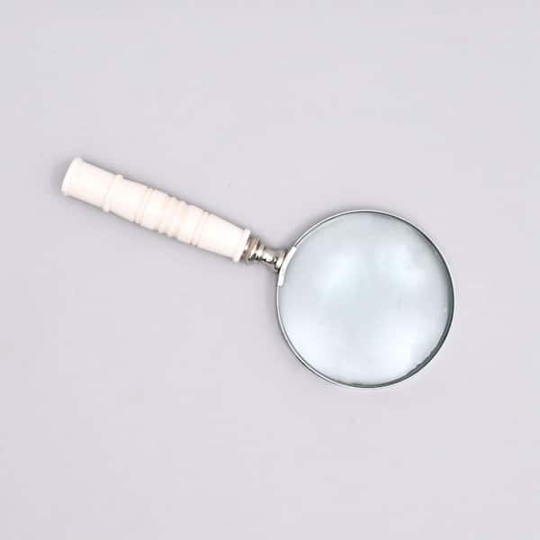 Unbranded Elegant Nickel Silver Magnifying Glass with White Resin Handle (Set-1)