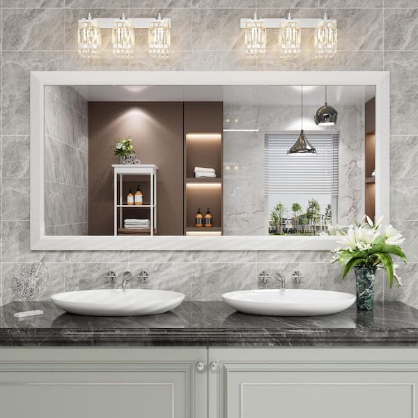 36 in. W x 72 in. H Rectangular Diamond Shape Aluminum Alloy Frame and Tempered Glass Wall Mirror in White