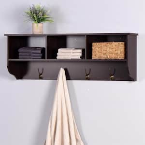 Espresso Wooden Storage Entryway Wall Mounted Coat Rack with 4 Hooks