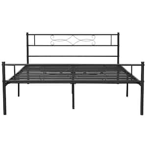 VECELO Bed Frame With Headboards, Black Heavy-Duty Frame 54 In. W Full ...