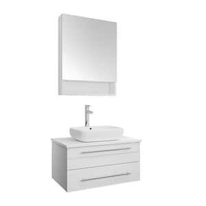 Lucera 30 in. W Wall Hung Vanity in White with Quartz Stone Vanity Top in White with White Basin and Medicine Cabinet
