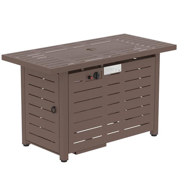 Unbranded 42 in. Outdoor Propane Gas Fire Pit Table Rectangular Gas Firepit with Slat Tabletop, Lid, Lava Rocks CSA Certification
