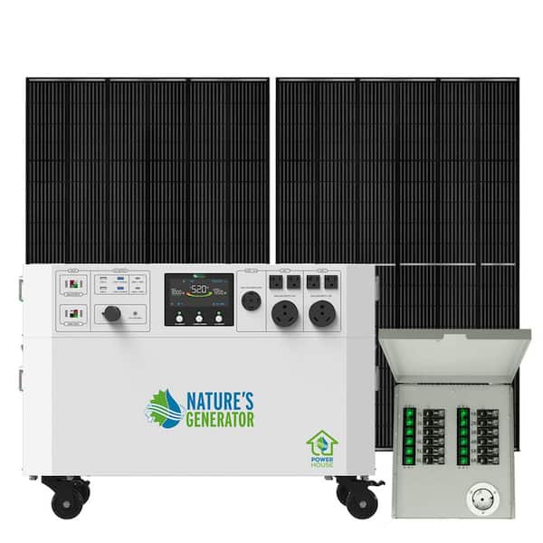 Powerhouse Gold PE 7,200-Watt Electric Switch Solar Generator with (2) 410-Watt Panels, Power Transfer Kit and Wheels