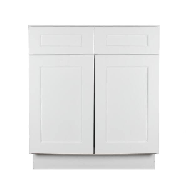 Lakewood Cabinets Shaker Ready to Assemble 30x34.5x24 in. Plywood Base Cabinet with 2 Soft Close Doors and 2 Soft Close Drawers in White